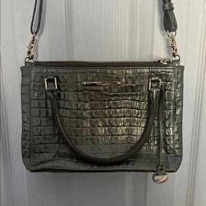 Brahmin Crossbody Satchel - Grey Embossed Leather